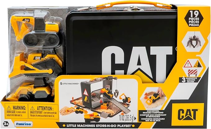 CAT Construction Toys, Store N Go Playset - Tin Travel Case Transforms into Multi-Level Worksite, Includes 2 Little Machines Vehicles & 10 + Accessories, Portable STEM Toy for Kids Ages 3 + - Image 2