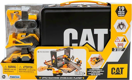 CAT Construction Toys, Store N Go Playset - Tin Travel Case Transforms into Multi-Level Worksite, Includes 2 Little Machines Vehicles & 10 + Accessories, Portable STEM Toy for Kids Ages 3 + - Image 2