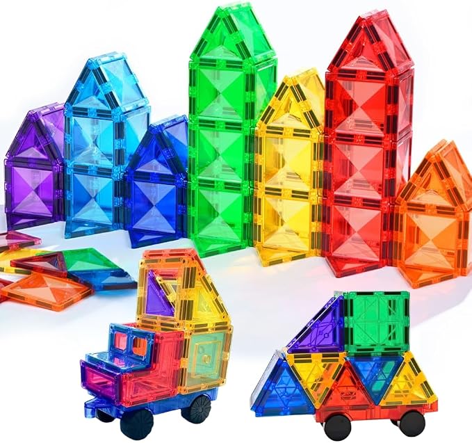 ME JO 100 PCS, Magnetic Building Blocks for Kids, Magnetic Tiles, STEM Educational Toy with Car Base, Strong Magnets Construction Set for Toddlers & Kids Birthday Gifts 3 4 5 6 7 8 9 + - Image 7