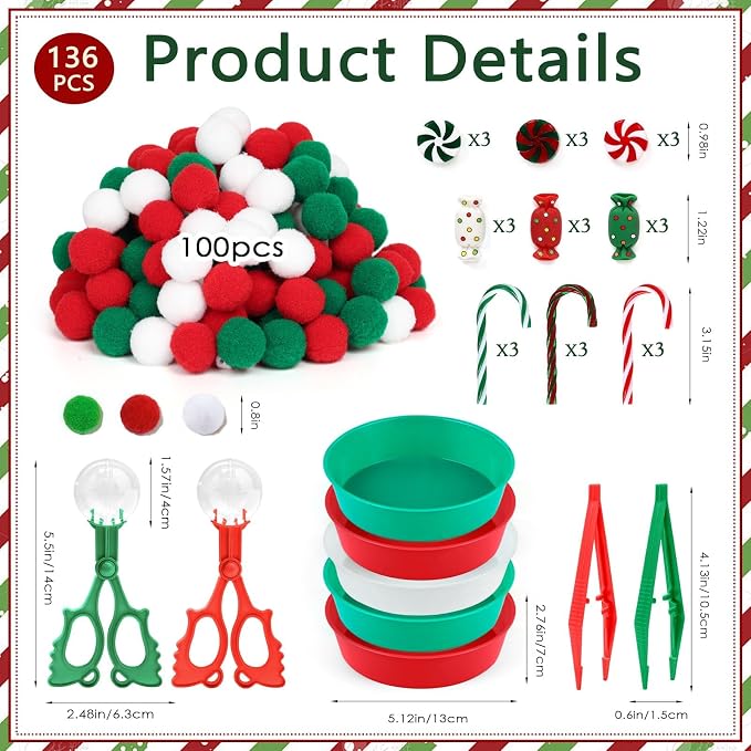 136 Pcs Christmas Sensory Bin Items Candy Cane Counting Sorting Sensory Bin Filler Fine Motor Toys Candy Cane Counts for Kids Xmas Counting Toys for Preschool Education Activities - Image 2