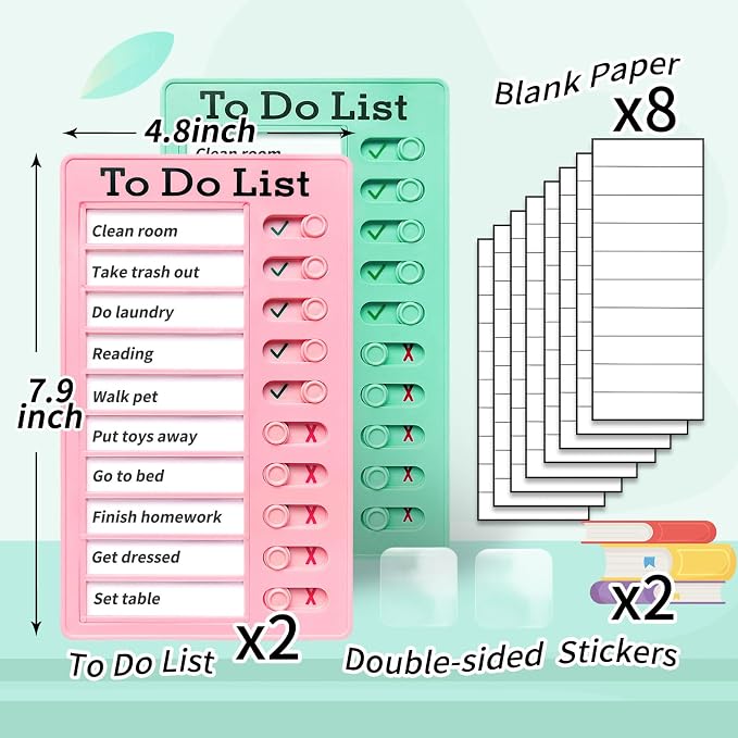 2 Pieces Chores Chart for Kids-Visual Schedule, Plastic Checklist Board, Detachable to Do List Whiteboard, Portable Routine Chart (pinkgreen) - Image 4