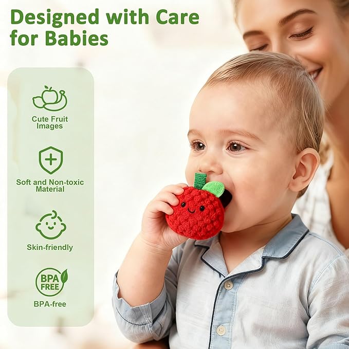 Baby Toys for 6-12 Months, Fruits Vegetables Plush Montessori Toys, Color Shape Sorting Crinkle Rattle Textures Sensory Toy, Fine Motor Skills Christmas Baby Gift for 0+ Boys Girls