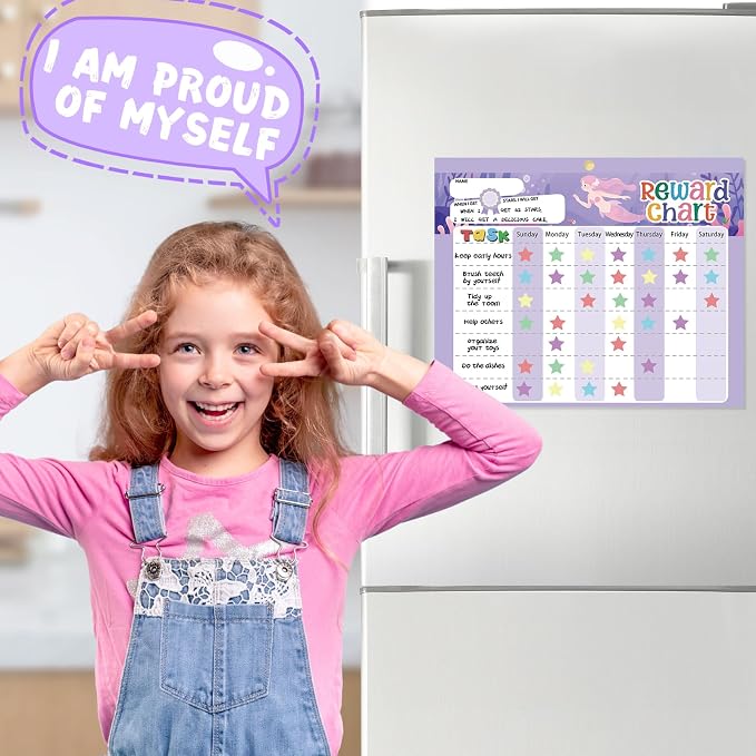 Magnetic Reward Chart for Kids at Home, Behavior Chart Pad with 26 Chore Charts, 1680 Star Stickers, 84 Motivational Stickers to Develop Responsibility & Good Habits (Mermaid) - Image 6