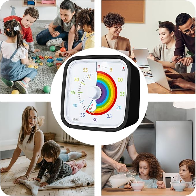 Yunbaoit Rainbow Visual Timer for Kids, 60-min Countdown Timer, Black - Image 7