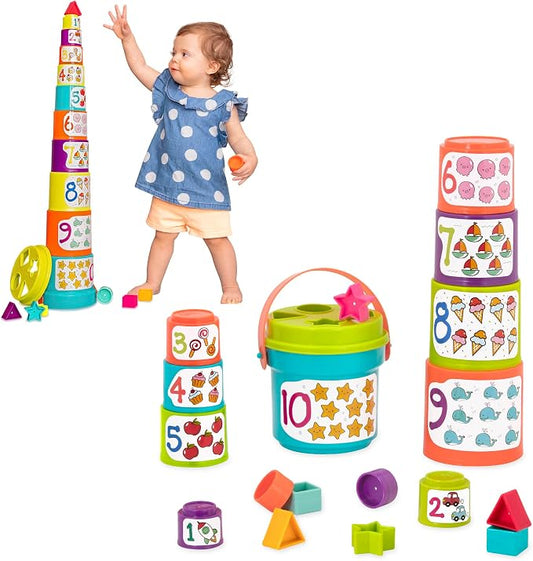 Battat Stacking Cups Shape Sorter, Sort & Stack Nesting Cups Set, Toddler by Battat