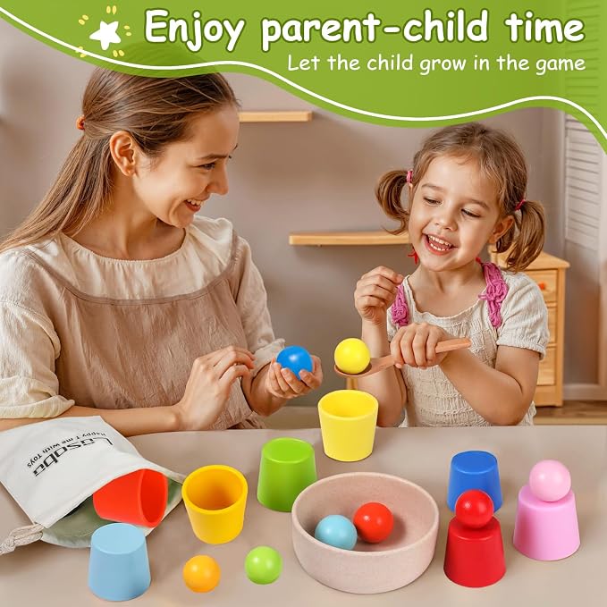 Rainbow Balls in Cups Toddler Montessori Toys (8 Balls, 1.4 in) - Image 3
