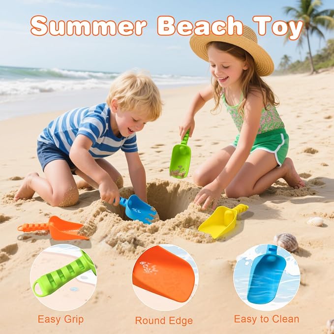 Sand Beach Shovels for Kids Heavy Duty Plastic Scoops Toy 4 Pack - Image 3