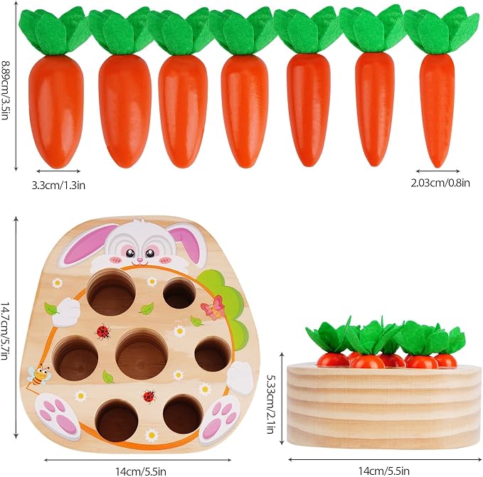 KMTJT Montessori Toys for 2 3 Year Old Toddlers | Wooden Carrot Harvest Toy - Image 3