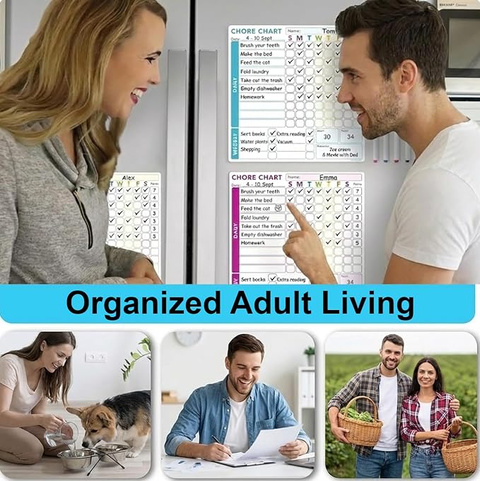 3 Pcs Responsibility Chore Chart Set for Multiple Users, Teens & Adults - Pocket Charts - Fridge Magnetic Whiteboard Set - 3 Individual Dry Erase Organization Charts (10"x10" Each) & 8 Markers - Image 7