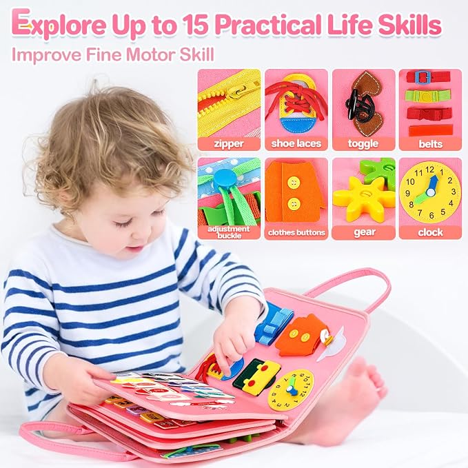 Busy Board Montessori Toys Toddler Girl Gift, Sensory Travel Toy for 1-3 - Image 7