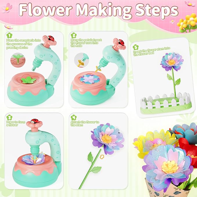 Flower Bouquet Making Kit, DIY Flower Bouquets Craft Toys for Kids, Arts & Crafts Educational Activity Set for Girls Toddler, Christmas Birthday Gift for 4 5 6 7 8+ Year Old Girls and Boys