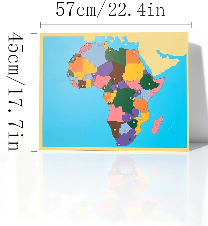 Premium Montessori Africa Puzzle Map with Control Cards – Wooden Geography Teaching Aid, 57cm (22.4in), Color-Coded Countries Knobbed, Sensorial Learning Toy for Kids Ages 3-6, Homeschool & Classroom - Image 3