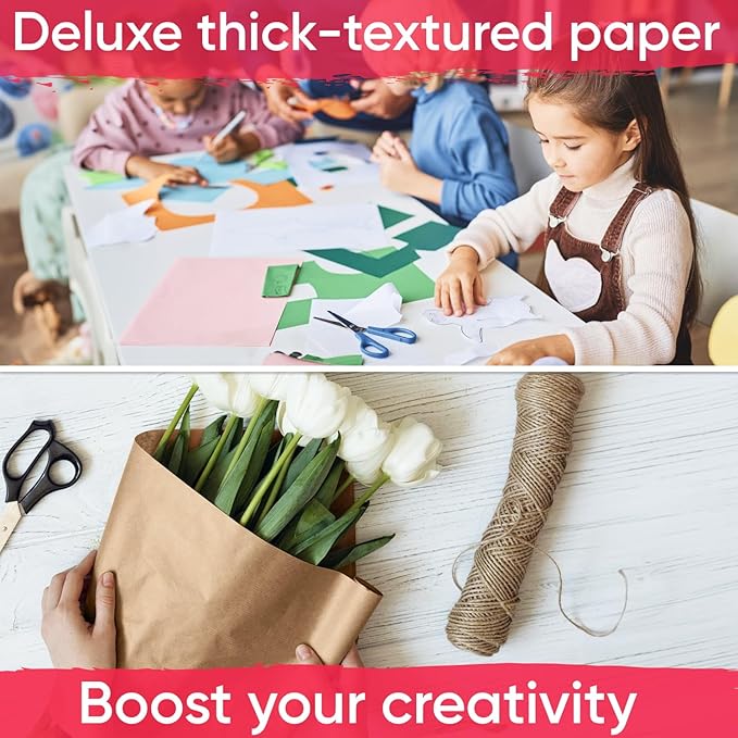 USA Made 12" x 1200" Brown Kraft Paper Roll, 45 lbs Thickness, Kraft Paper for School, American Quality Colored Paper Roll, Bulletin Board - Non-Toxic, Odorless, Safe for Kids
