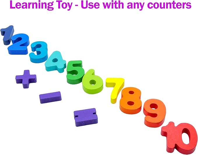 Skoolzy Rainbow Wooden Numbers Puzzle 13 Piece Set - Kids Can Learn Addition Subtraction Educational Counting Math Montessori Toys for Toddlers Preschool Wood Toy Learning Blocks for Kids Ages 3+