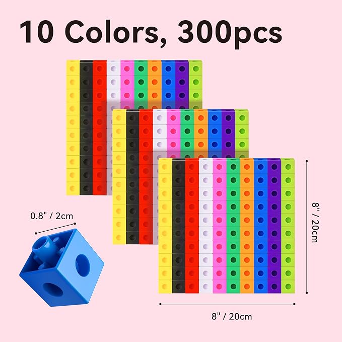 Dotimo 300-Piece Math Linking Cubes for Kids Ages 4-8 – Educational Counting Blocks & Snap Manipulatives – 10 Colors Counting Cubes for Preschool Learning, Classroom & Homeschool(300-Cubes) - Image 5