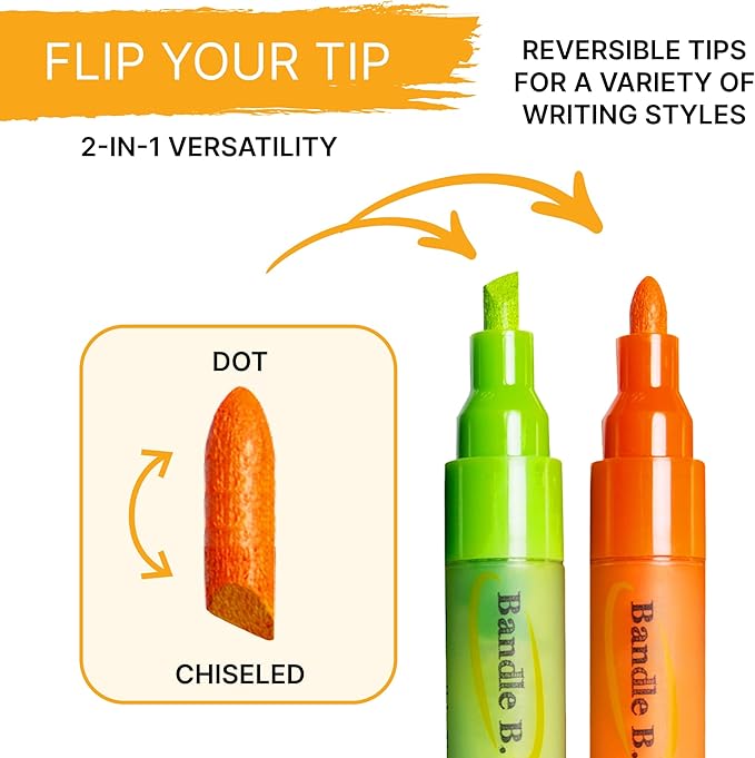 Bandle B. Acrylic Paint Markers – Set of 8 Paint Pens for Art, Fabric, Coloring, and Journaling–Quick-Drying, Waterproof, Non-Toxic, Reversible Chisel-Dot Tip