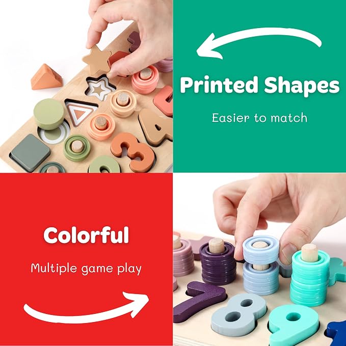 GeroCrew Toddler Montessori Toys Teaches Number, Counting, Math, Stacking Fun Preschool Learning Activates for Boy and Girl | Year Old Boy Gifts and Beyond! (Macaron) - Image 5