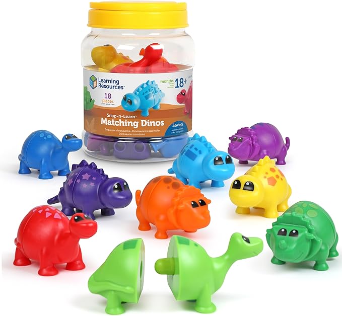 Learning Resources Snap-n-Learn Matching Dinos - Dinosaur Toys, Mini Plastic Figures, Sensory Bin, Toddler Travel Games, Shape Sorter, Preschool, Fine Motor Skills, Montessori Counting by LearningResources