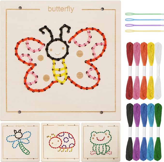 Montessori Wooden Lacing Toys for Toddlers and Kids Ages 2-4 5-7, Sewing Kit Fine Motor Skill Busy Board, Education Sensory Preschool Toy for 1 2 3 4 Year Olds, Birthday Gift for Boys and Girls by JAiiMen