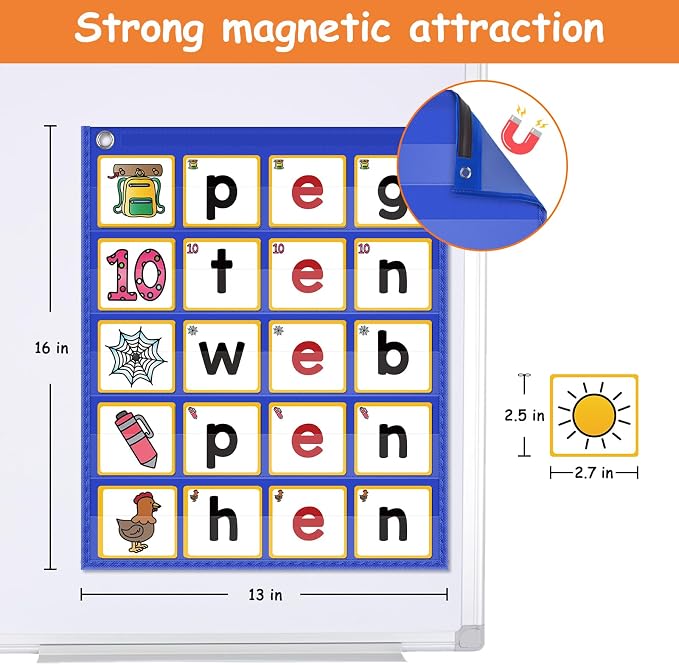 ABCxGOOD CVC Word Building Pocket Charts with 64 Phonics Flash Cards Kindergarten Classroom Must Haves, CVC Literacy Games for Beginners in Reading and Spelling. - Image 3