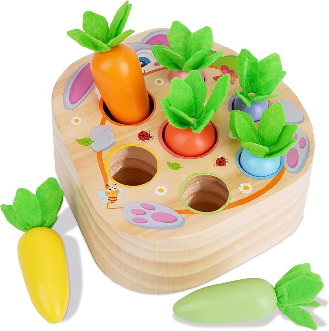 Montessori Toys for 2 3 Year Old Toddlers | Wooden Carrot Harvest Game by KMTJT
