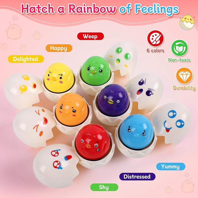 USATDD Easter Egg Toys Hide & Squeak Matching Eggs for Toddlers, Color Recognition Sensory Learning Toys, Fine Motor Skills Montessori Geometric Eggs Gifts for Kids Easter Basket Stuffers - Image 3