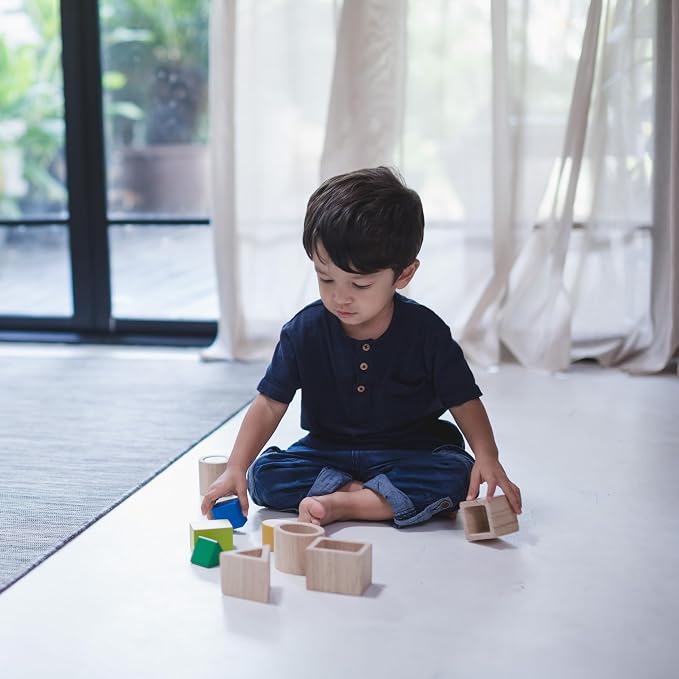PlanToys® Geo Matching Blocks Wooden Shape Sorting Toy for Kids Ages 2+ - Image 8