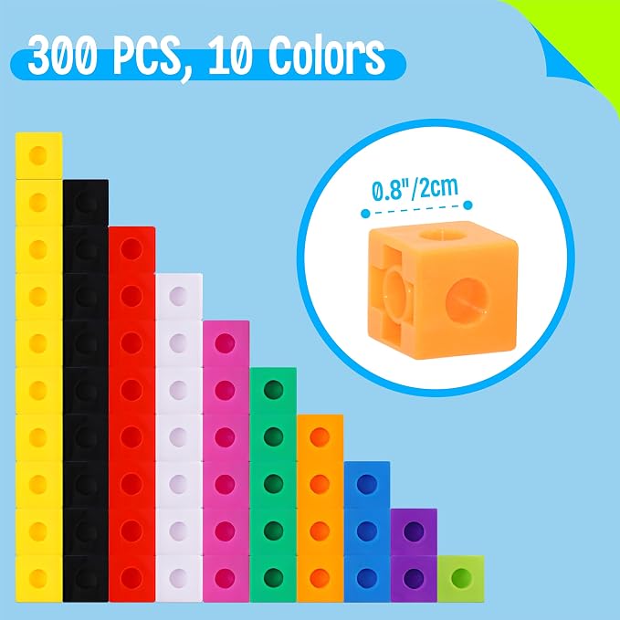 SpriteGru 300PCS Math Linking Cubes, Math Cubes Manipulative Connecting and Counting Snap Blocks for Early Math and Construction, Educational Toy for Preschool, Kindergarten, Homeschool - Image 2