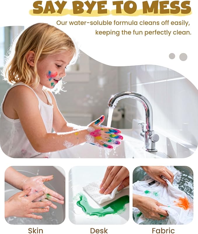 JUPITEARTH 10 Colors Washable Tempera Paint Set, 4.06oz(120ml) Non Toxic Finger Paints for Toddlers and Kids, Included Brush, Cups, Art Smock