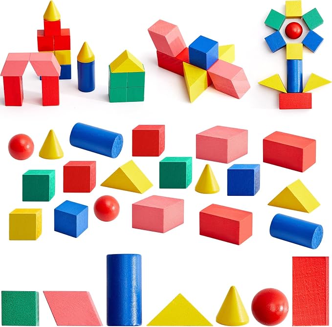 Deekin 70 Pcs Wood Geometric Solid Mini 3D Shape Wooden Building Block Bul by DEEKIN