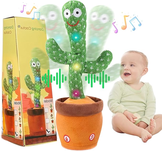 Dancing Talking Cactus Baby Toy, Singing Mimicking Repeating Plush – Educational Interactive Toddler Toy, Repeat What You Say, Tummy Time Toys for Infant Boys Girls 1 Year Old
