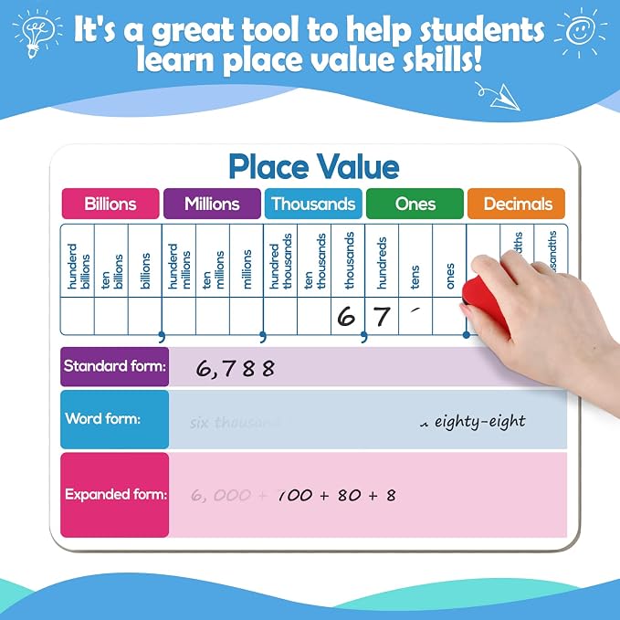 Dry Erase Place Value Whiteboard,9" x 12" Double Sided Dry Erase Boards for Kids for Teaching Place Values from Billions to Decimal Numbers,Math Manipulatives White Board for Students - Image 4