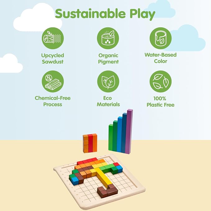 PlanToys® Wooden Math Blocks & Rods Montessori Kids STEM Learning Toy Set - Image 3
