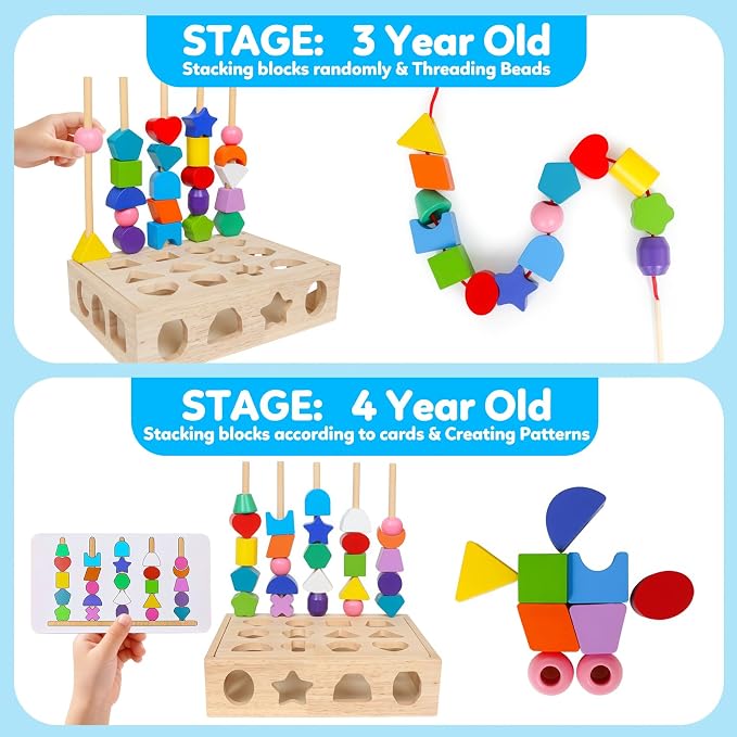 ROOCHKD Wooden Sorting Toy Lacing Beads Sequencing Toy for 3yrs+ - Image 2