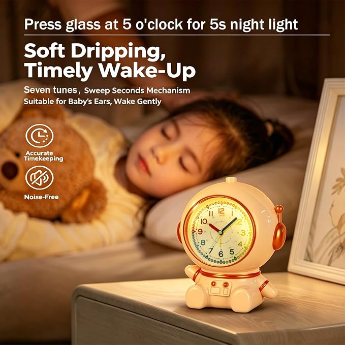 Analog Alarm Clock for Kids with Snooze and Nightlight, Cute Aatro Tabletop Lamp, Ring Alarm/Music Alarm Loud for Bedroom, Battery Powered,Kids’ Time Learning Perfect for Boys Girls Gifts - Image 6