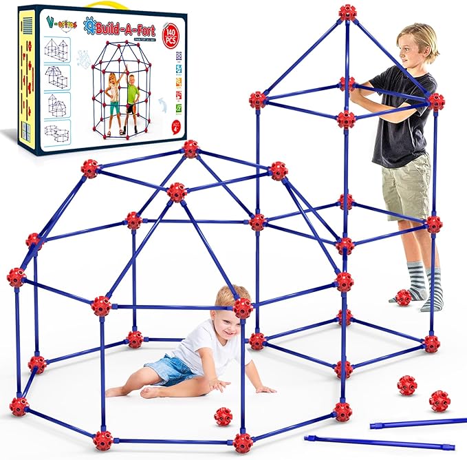 V-Opitos Fort Building Kits for Kids, 140 PCS STEM Construction Toys, Christmas, Birthday Gifts for 4, 5, 6, 7, 8, 9, 10, 11, 12 Years Old Boys & Girls, Indoor & Outdoor Play Tent Activity by Wearecommittedtotheresearchandproductionofhigh-qualitykidstoysschoolofficesuppliesandholidayproducts