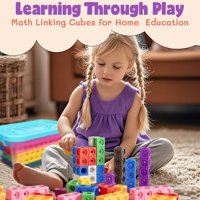 300 Pcs Linking Cubes for Math with Storage Boxes, Kids Counting Blocks for Math STEM Connecting Cubes Math Manipulatives Classroom Learning Supplies for Preschool and Elementary Aged Kids - Image 5