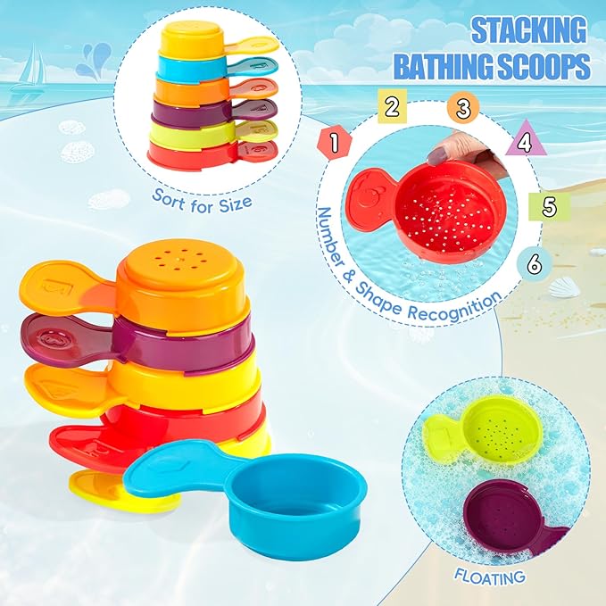 Baby Bath Toys for Kids Ages 1-3 11PCS Mold Free Bath Toys for Toddlers with Floating Boats and Spoons, Baby & Toddler Bathtub Sand Beach Pool Water Toys for Christmas Birthday Gifts