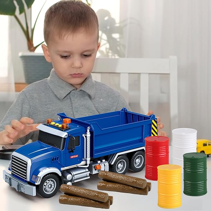 Friction Powered Dump Truck Toy for Kids with Lights & Sounds, Large Construction Vehicle for Boys Girls Ages 3 4 5 6 Years Old