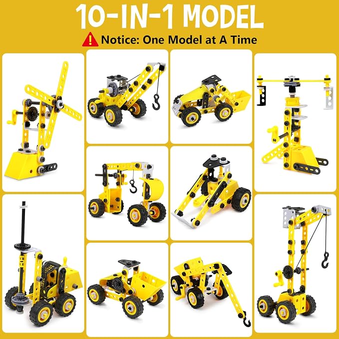 choopheme 10 in 1 Stem Toys for 5 6 7 8 9+ Year Old Building Block Kit Stem Activities Projects Boy Toys Age 4-8 5-7 6-8 8-10 Creative Set Educational Engineering Excavator Construction Birthday - Image 3