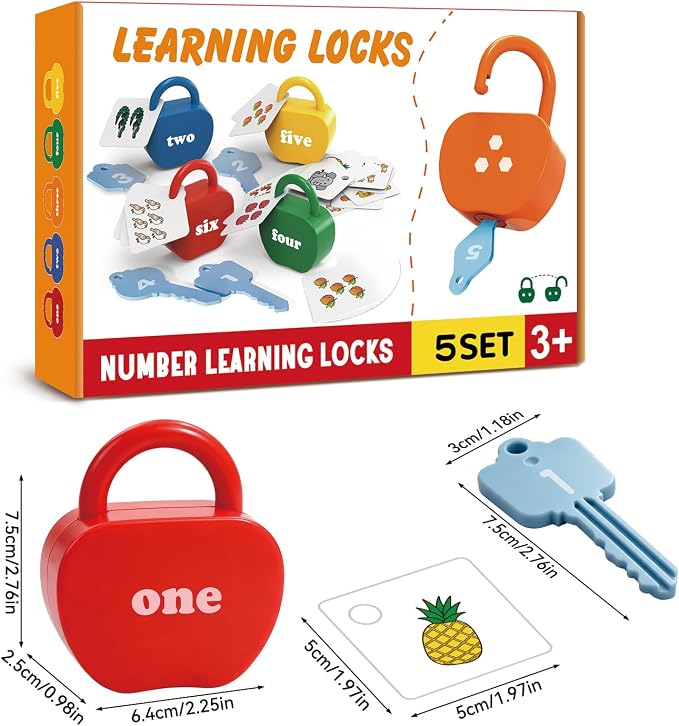 Montessori Lock and Key Toddler Toys, Cause and Effect Sensory Learning Toys for 1 2 3 Year Old, Number Counting & Matching Game, Fine Motor Skills Preschool Travel Activities - Image 6