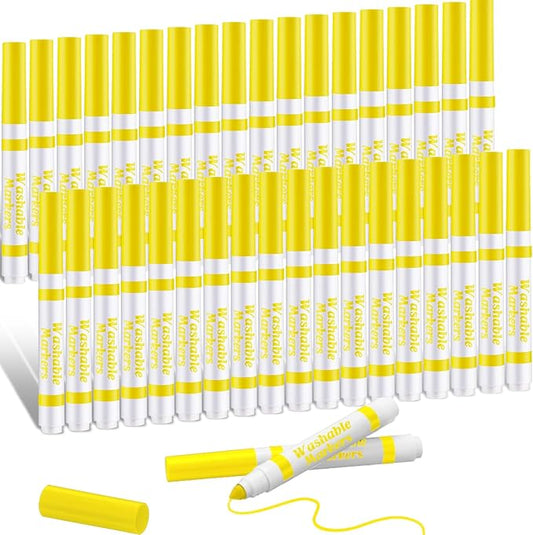 Janlaugh 36 Pcs Yellow Washable Markers Bulk Coloring Broad Line Markers for Kids Conical Tip Drawing Pen for Christmas, School Supplies, Travel Art Baby Shower Gender Reveal Party Supplies, Ages 6+