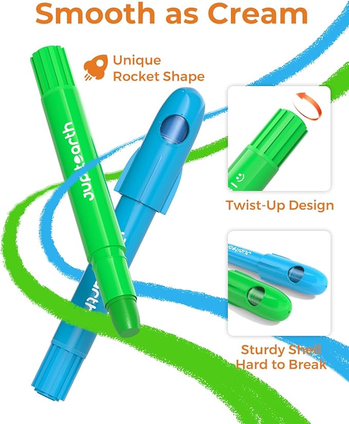 JUPITEARTH 24 Colors Twist Crayons for Toddlers 1-3, Non-Toxic Washable Crayons for Ages 4-8 with Storage Bucket, Ultra-Silky and Easy to Hold Art Supplies, Ideal Christmas Gift for Boys and Girls