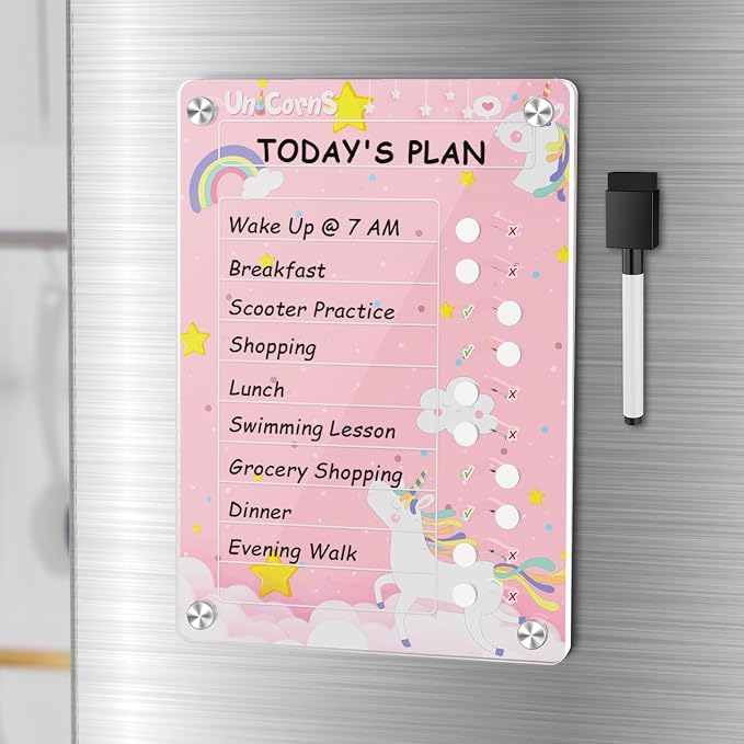 NiHome Magnetic Chore Chart, Sliders & Stand, Dry Erase to Do List, Unicorn by NiHome