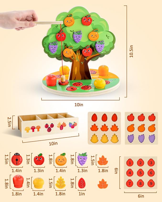 Montessori Wooden Sorting Toy for Kids Ages 3-5, Apple Tree Learning Toy - Image 7