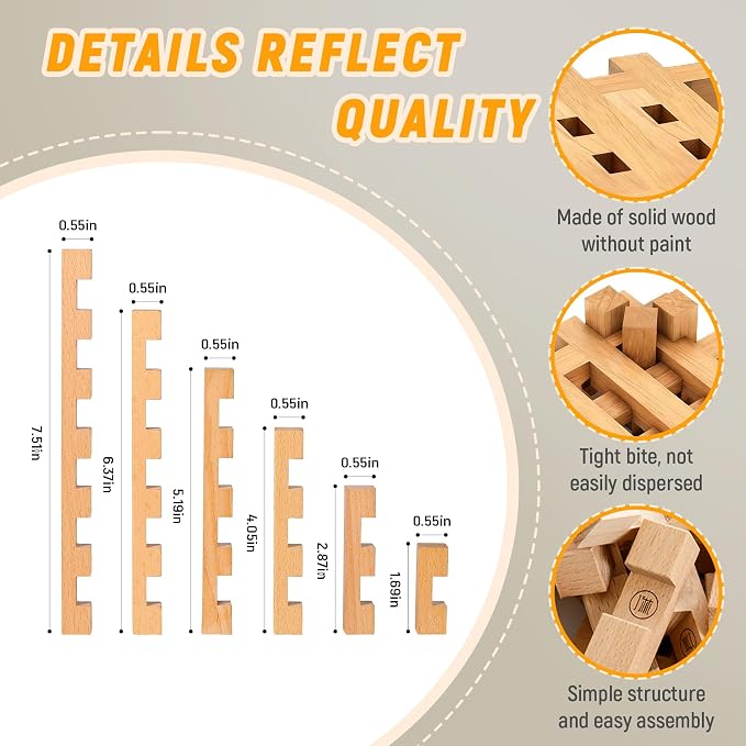STEM Wooden Building Blocks - 20+ Shapes, 3D Puzzle, Brain Games, Educational Toys Gift for Kids and Classroom,Montessori STEM Toys for Ages 5+ and Adults (20 in 1 Premium Version) - Image 6