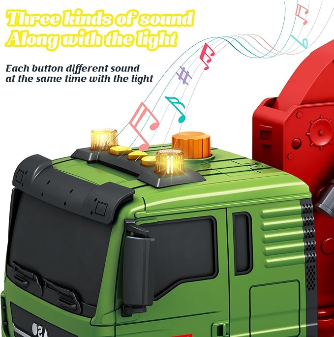 15 Inch Friction Powered Timber Truck Toy with Loading Crane, 6 Wooden Logs & Lights/Sounds - Play Vehicle Gift for Boys Girls Kids Ages 3-7