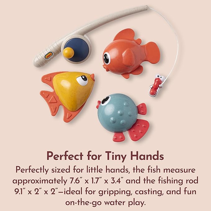 Tolo Bio Funtime Fishing Set | Eco-Friendly Bath Toy for Toddlers | Magnetic Fishing Rod, 3 Bubble-Blowing Fish, Worm | Skill-Building Water Play | Durable, Safe, Sustainable Material | Ages 18M Up