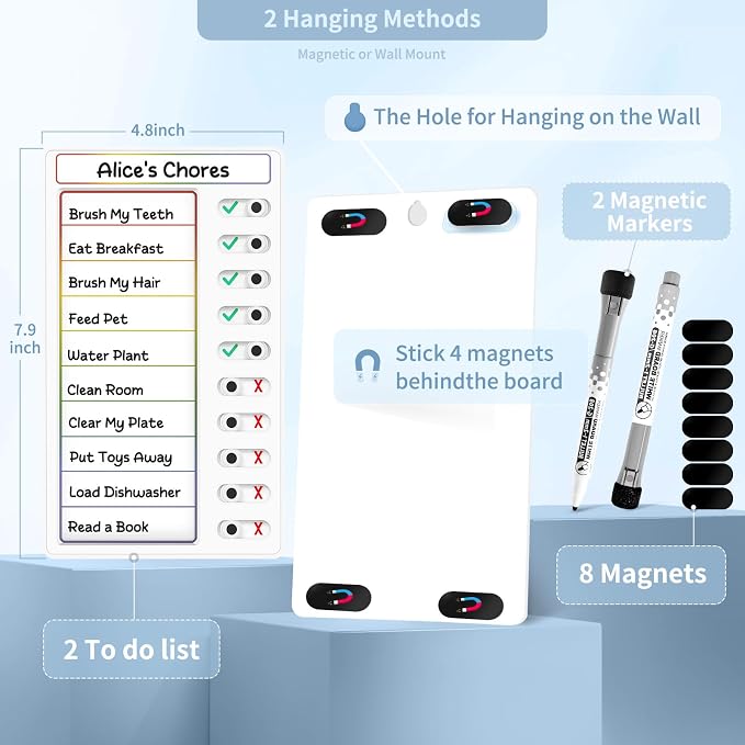 2 Pcs Chore Chart: Dry Erase My Chores Slider Chart, Magnetic Visual Schedule for Fridge, Daily Checklist - ADHD Tools: To Do List and Routine Chart for Multiple Kids (Rainbow 2-Pack) - Image 4