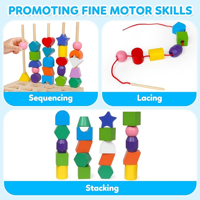 ROOCHKD Wooden Sorting Toy Lacing Beads Sequencing Toy for 3yrs+ - Image 4